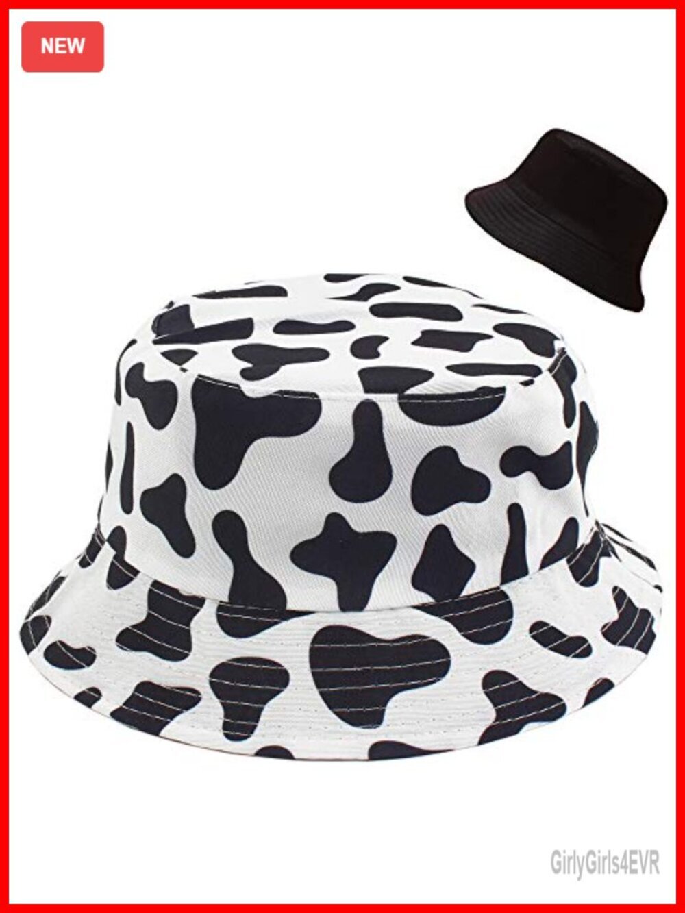 Reversible Bucket Hat with Cow Print, Cotton, Sun Protection